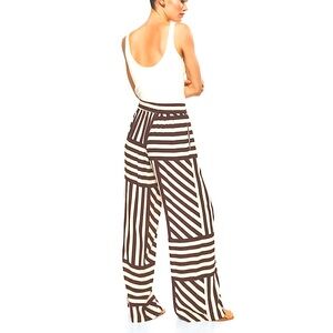 NWOT Mango Striped Wide Leg Cream Brown Trouser Size XL